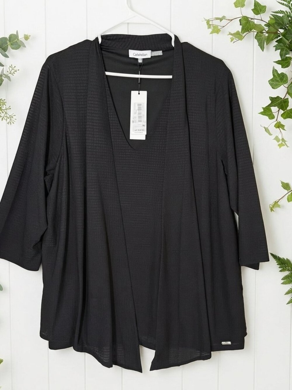 NWT Calvin Klein Attached Cardigan 1X Black Open Front Lined Stretch Plus